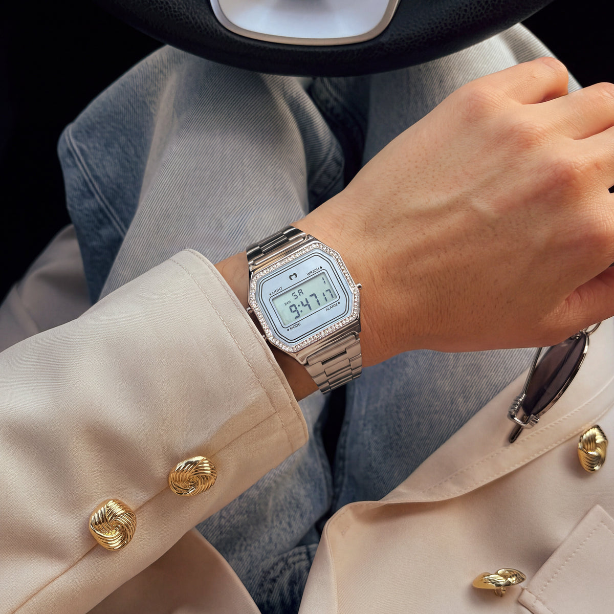 Reloj Digital Vintage Brillo ~ Silver