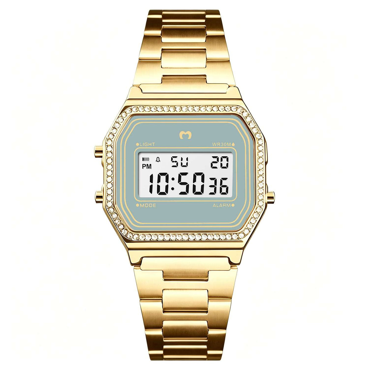 Reloj Digital Vintage Brillo ~ Gold-Azul Cielo
