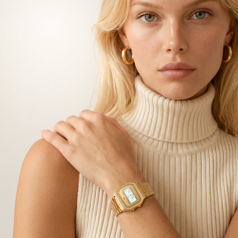 Reloj Digital Vintage Brillo ~ Oro