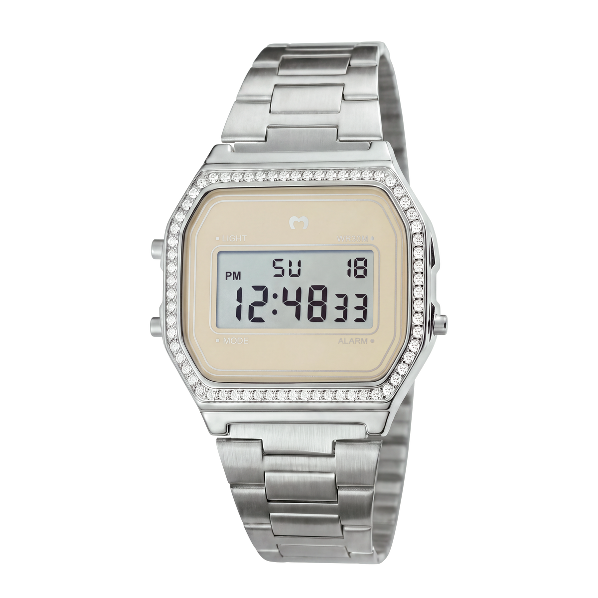 Reloj Digital Vintage Brillo ~ Silver-Beige