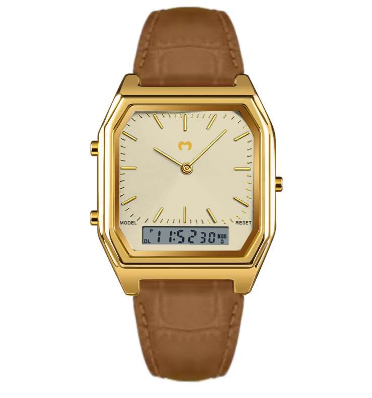 Reloj Vintage Retro CUERO ~ Gold-Brown