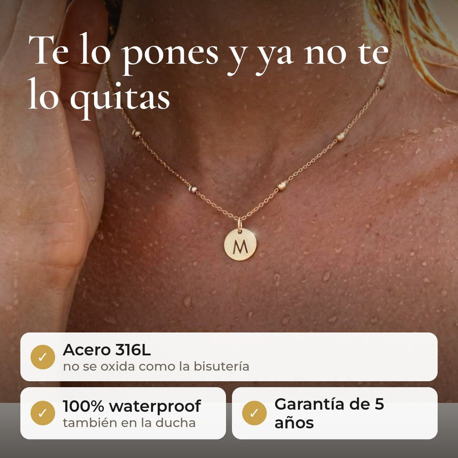 Collar Círculo Inicial: acero 316L que no se oxida como la bisutería, 100% waterproof y garantía de 5 años
