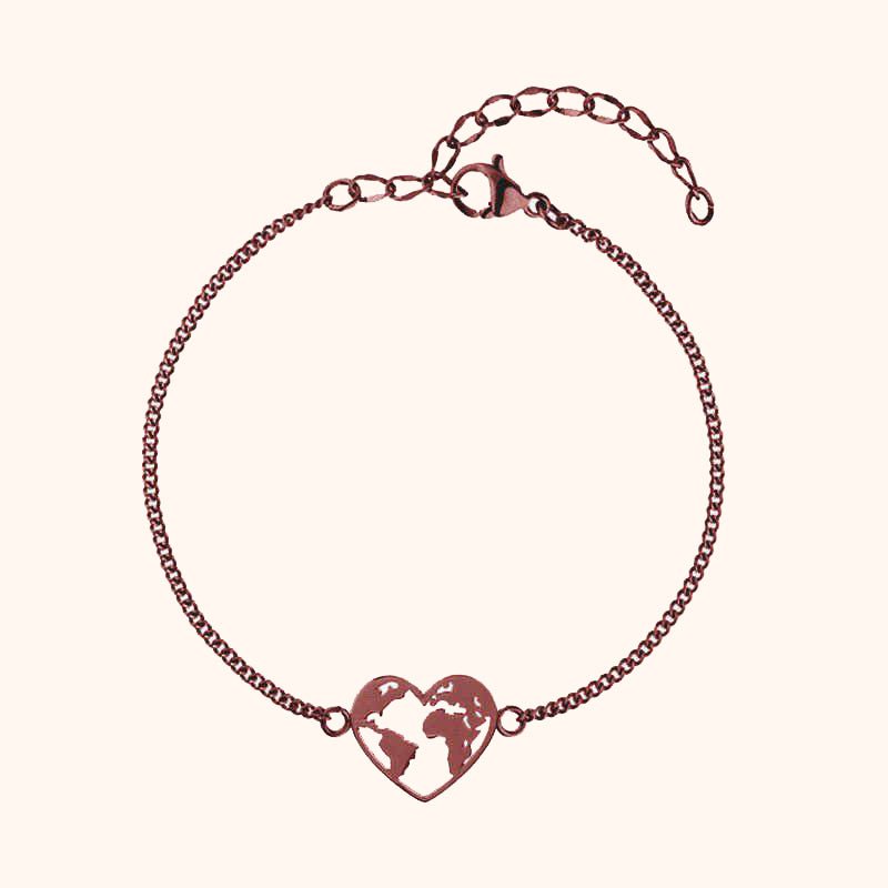 Pulsera Mundo - Corazón ~ Oro Rosado/Café - LePetiteMarie