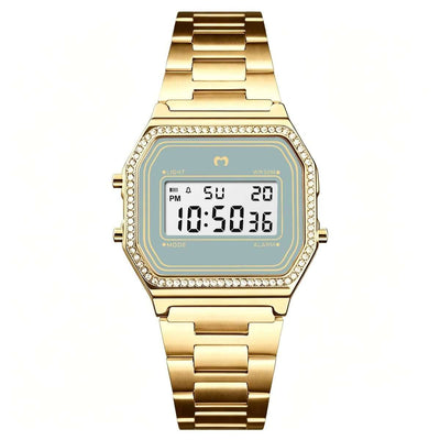 Reloj Digital Vintage Brillo ~ Gold-Azul Cielo