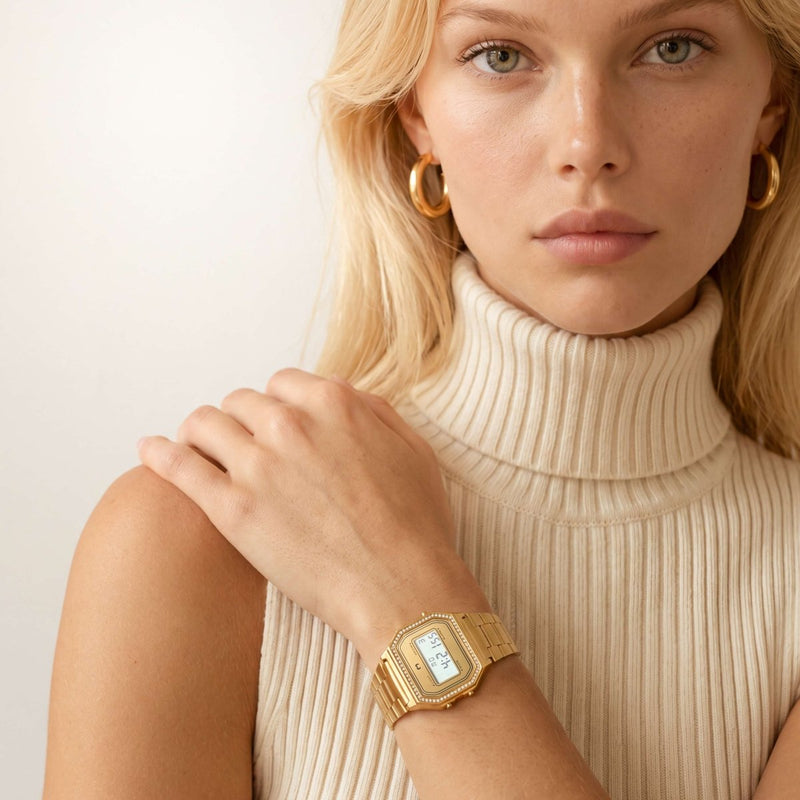 Reloj Digital Vintage Brillo ~ Oro