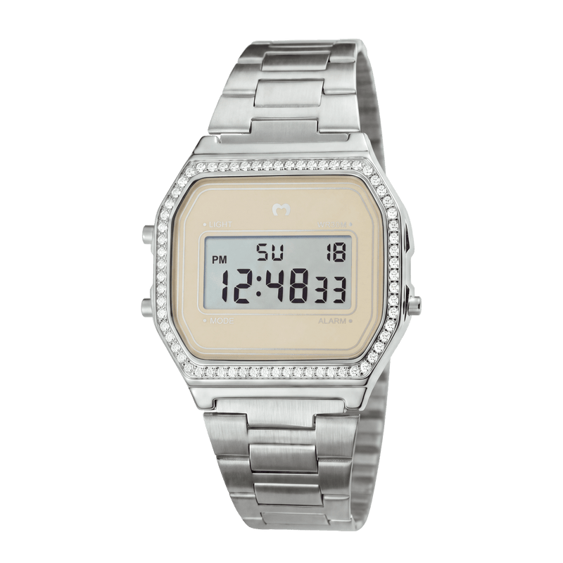 Reloj Digital Vintage Brillo ~ Silver-Beige