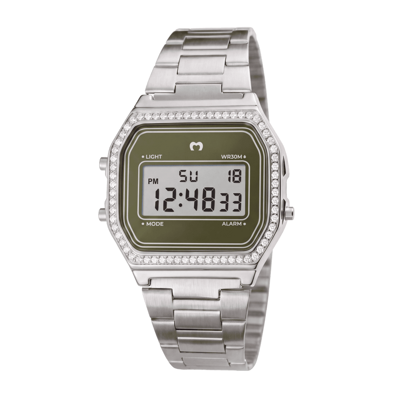 Reloj Digital Vintage Brillo ~ Silver-Olive