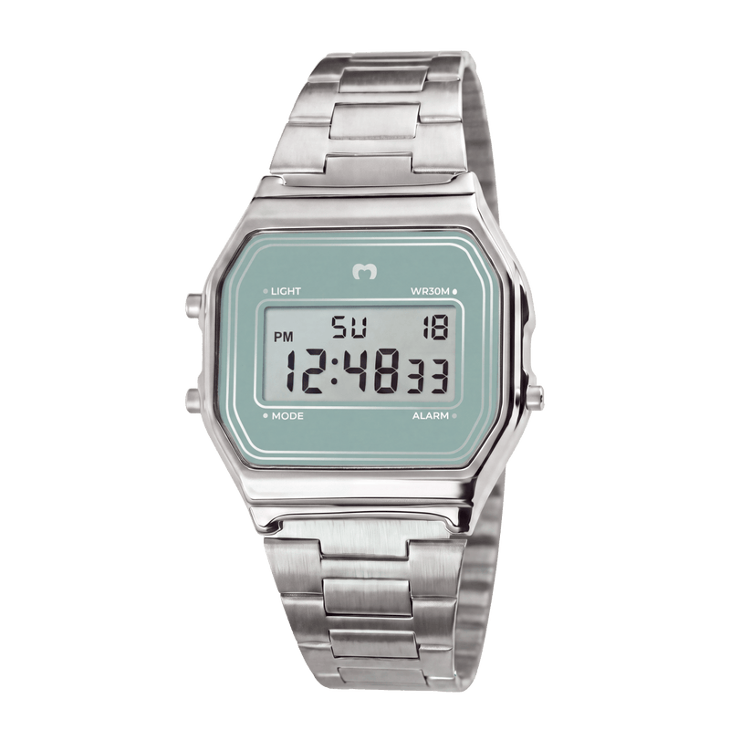 Reloj Digital Vintage ~ Silver-Azul Cielo