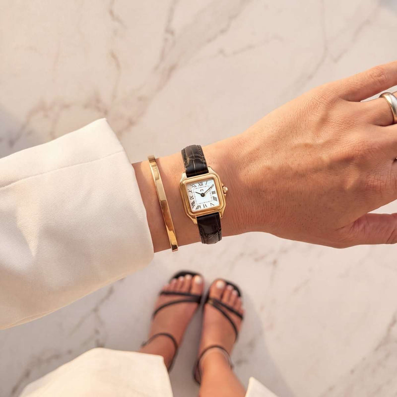 Reloj ~ Europa CUERO Negro Gold-White